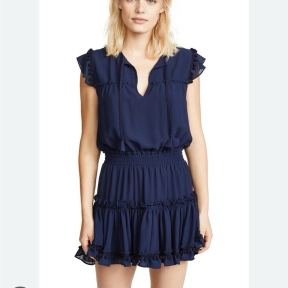 Misa Los Angeles Sheer Size M Blue Tiered Ruffle Short Mini Dress